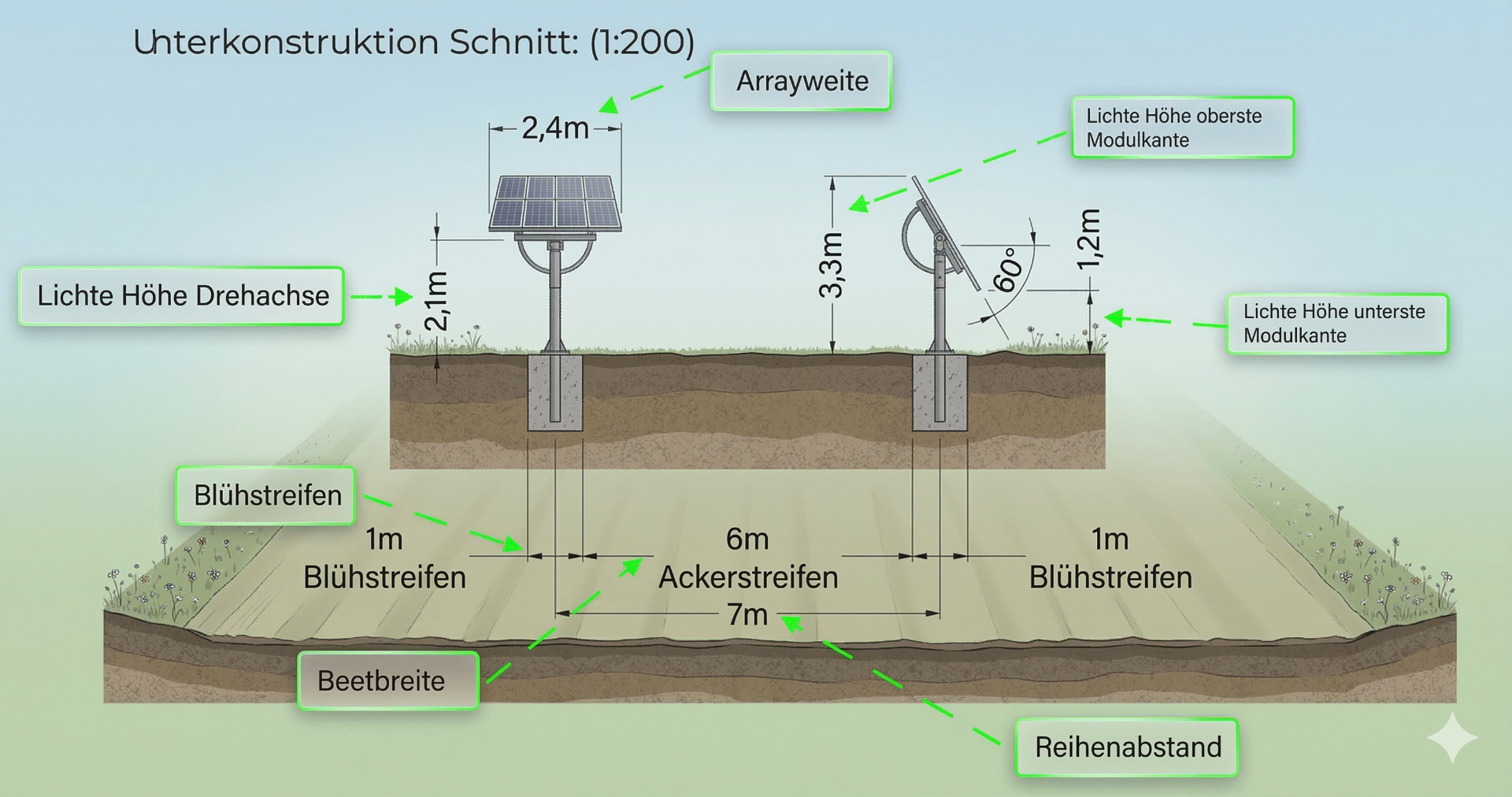 Erforderliche Mindest-Bemaßungen bei Agri-PV-Plänen