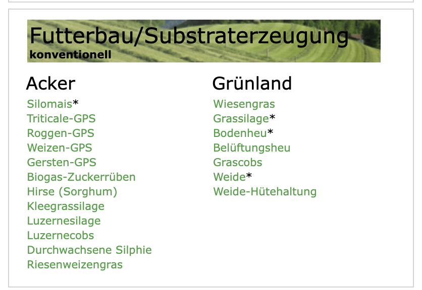 LfL Deckungsbeitragsrechner – Übersicht Futterbau und Substraterzeugung konventionell