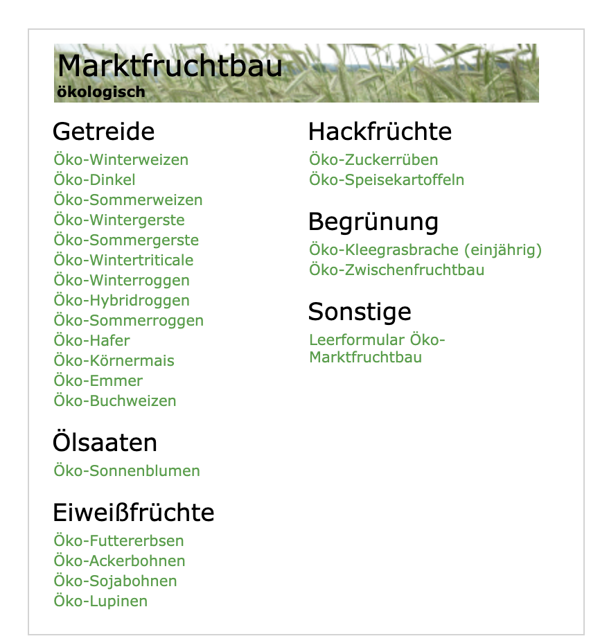 LfL Deckungsbeitragsrechner – Übersicht ökologischer Marktfruchtbau