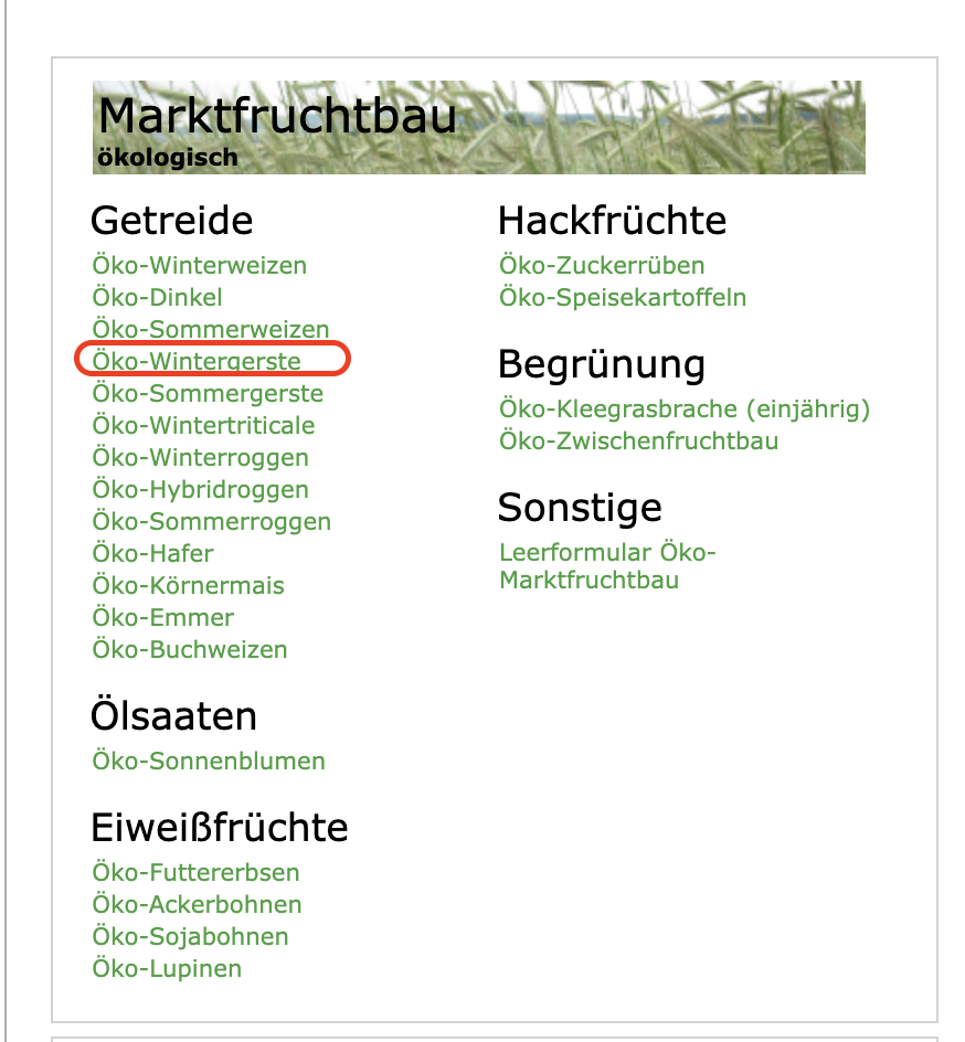 LfL Deckungsbeitragsrechner – Auswahl Öko-Wintergerste im Marktfruchtbau ökologisch